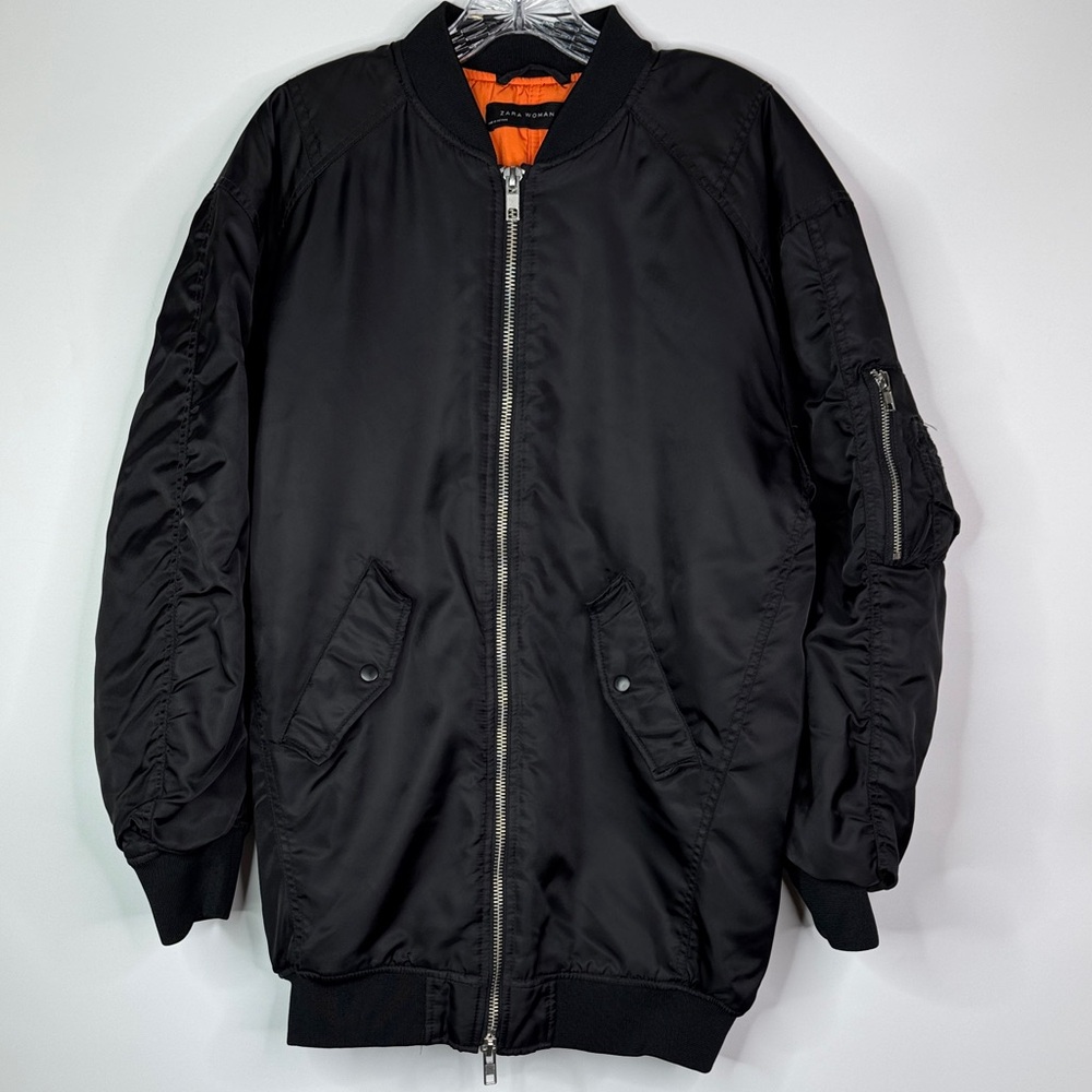 Zara Black Oversized Bomber Flight Jacket Size XS/S